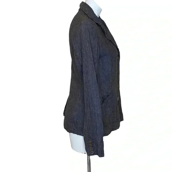 EILEEN FISHER Dapple Gray Rumpled Linen Delave Shaped Jacket blazer - Picture 2 of 5